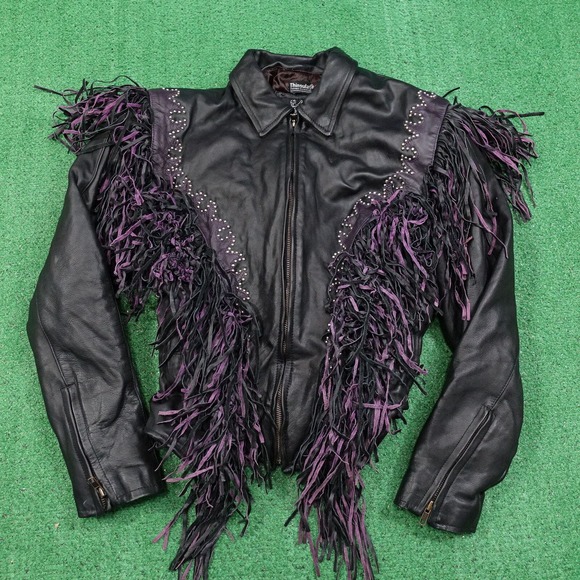 LEATHER GALLERY BLACK TASSEL TASSLES BIKER SOUTHWESTERN JACKET WOMENS SIZE 2XL - Picture 1 of 15